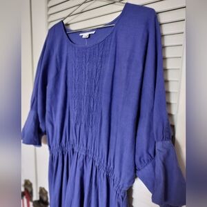 Tibetan Trader 100% Cotton Blue Drop Shoulder Elastic Waist Dress Oversized S